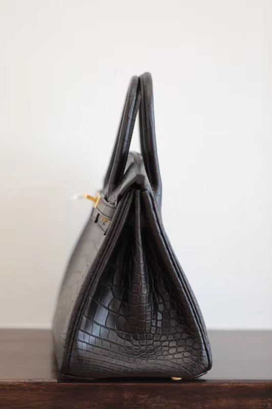 Hermes Birkin 25cm Black Matte Alligator  with Gold hardware