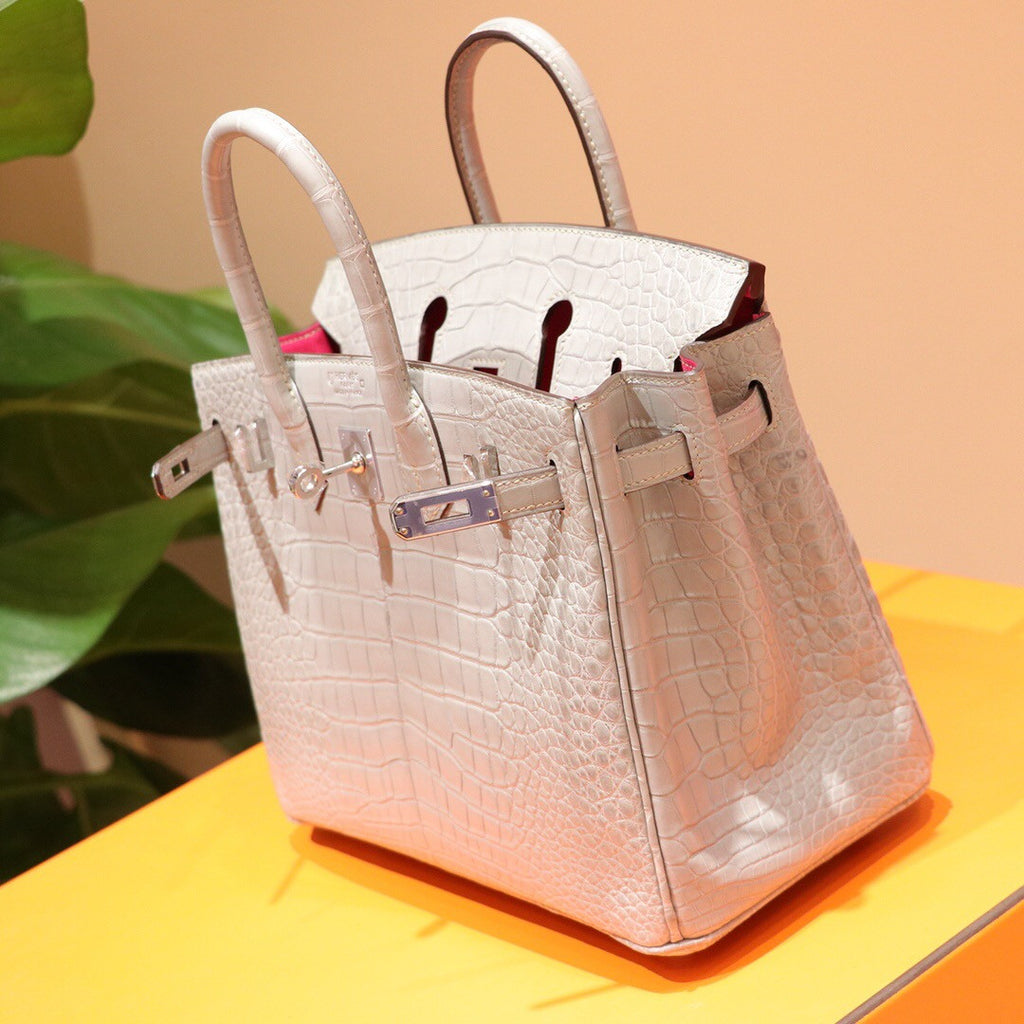 Hermes Special Order Birkin 25cm Matte Alligator 8U Glacier Bleu / L3 Rose pourpre with Palladium hardware