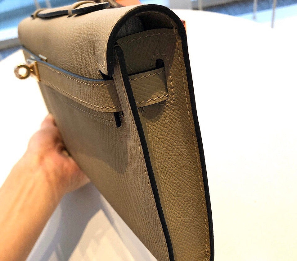 HERMES KELLY CUT CLUTCH BAG TRENCH EPSOM GOLD HARDWARE