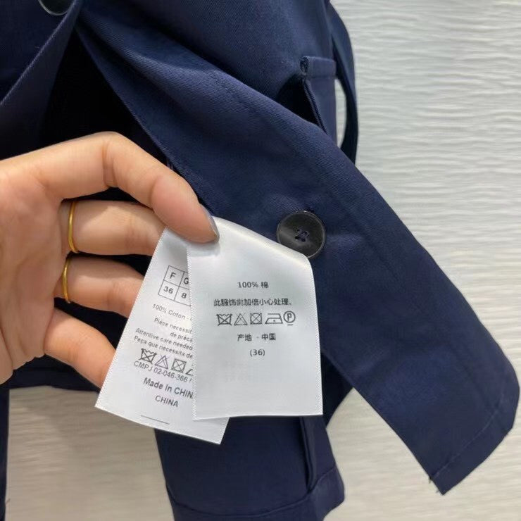 Christian Dior SHORT-SLEEVED BELTED JACKET Deep Blue Cotton Gabardine