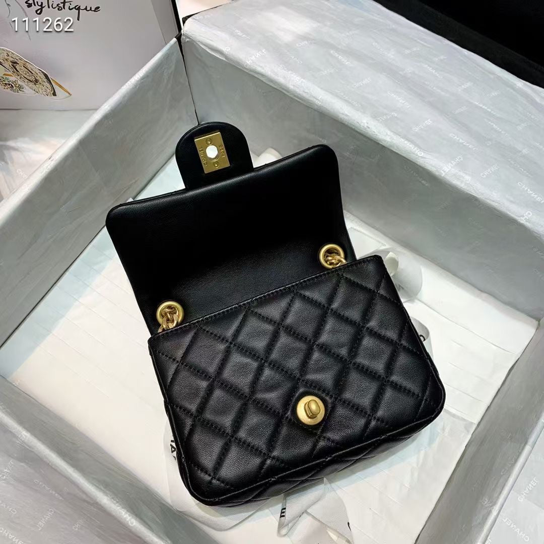 Chanel Flap Bag with Resin & Gold-Tone Metal Black Mini