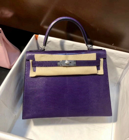 Hermes 9W Ultraviolet Lizard Kelly 28 Bag Palladium Hardware