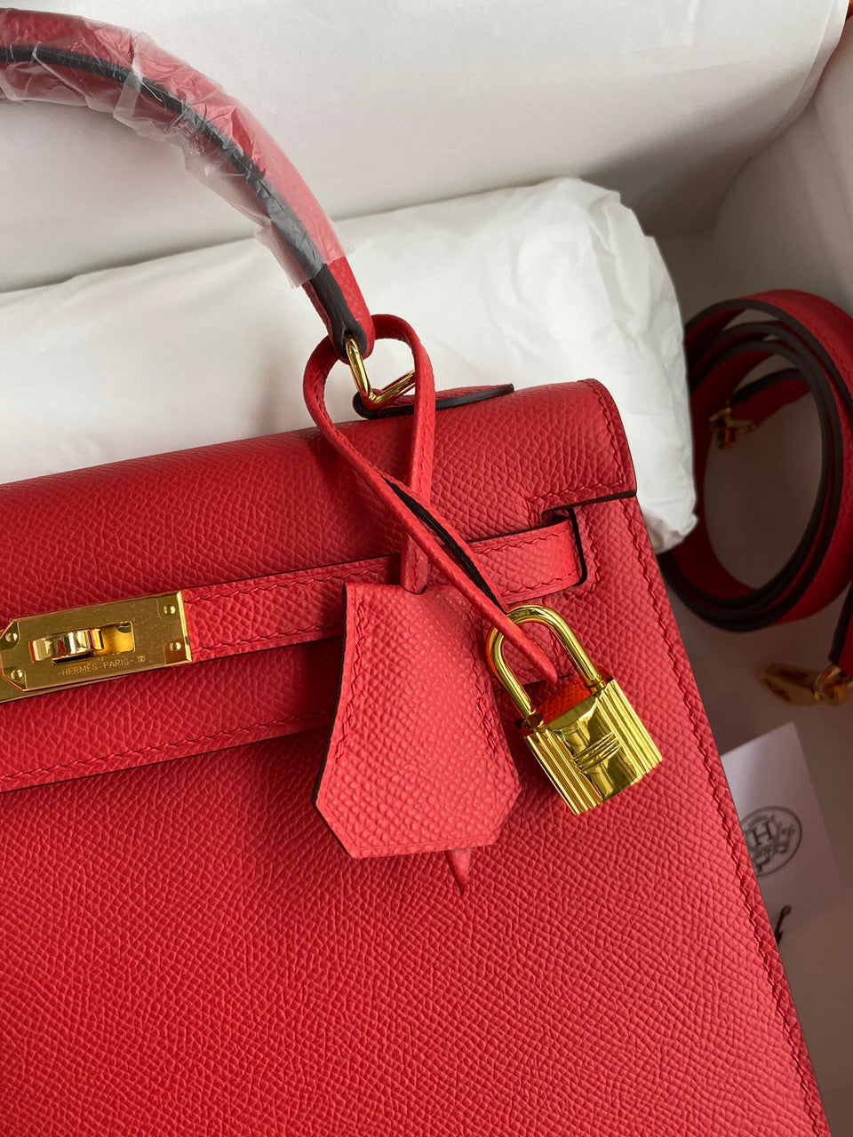 HERMES KELLY 28 SELLIER RED EPSOM GOLD HARDWARE