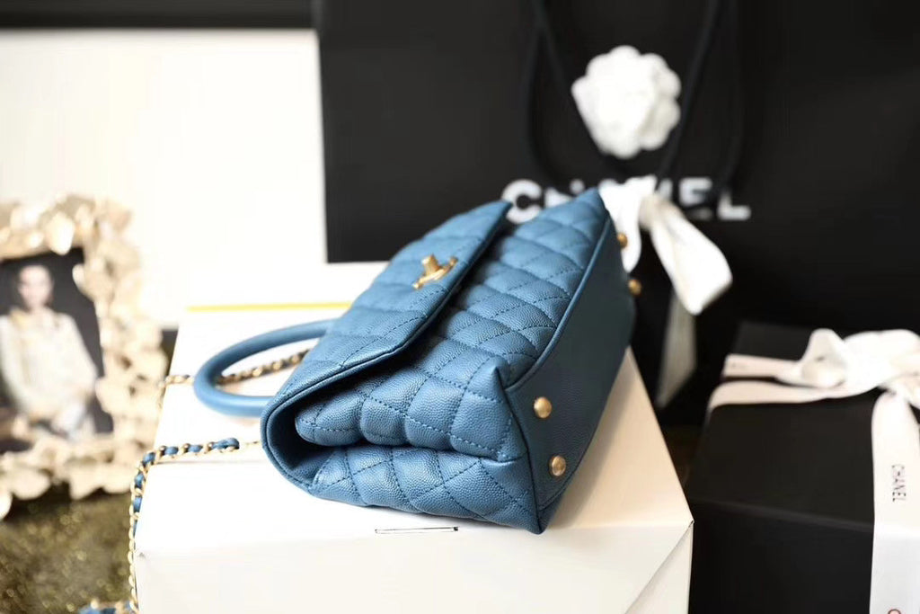 Chanel Mini Coco Handle Bag with Calfskin Handle Blue