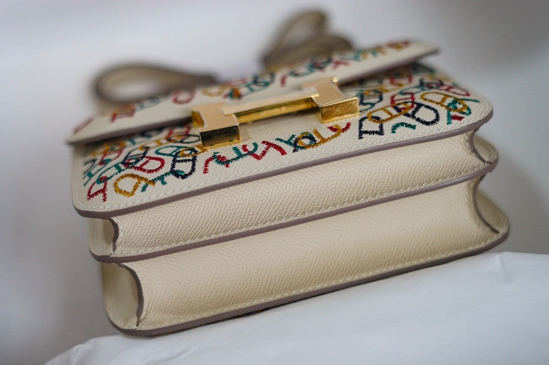 Hermes 2021 Limited Edition Embroidered Constance 18 Epsom Leather Gold Hardware
