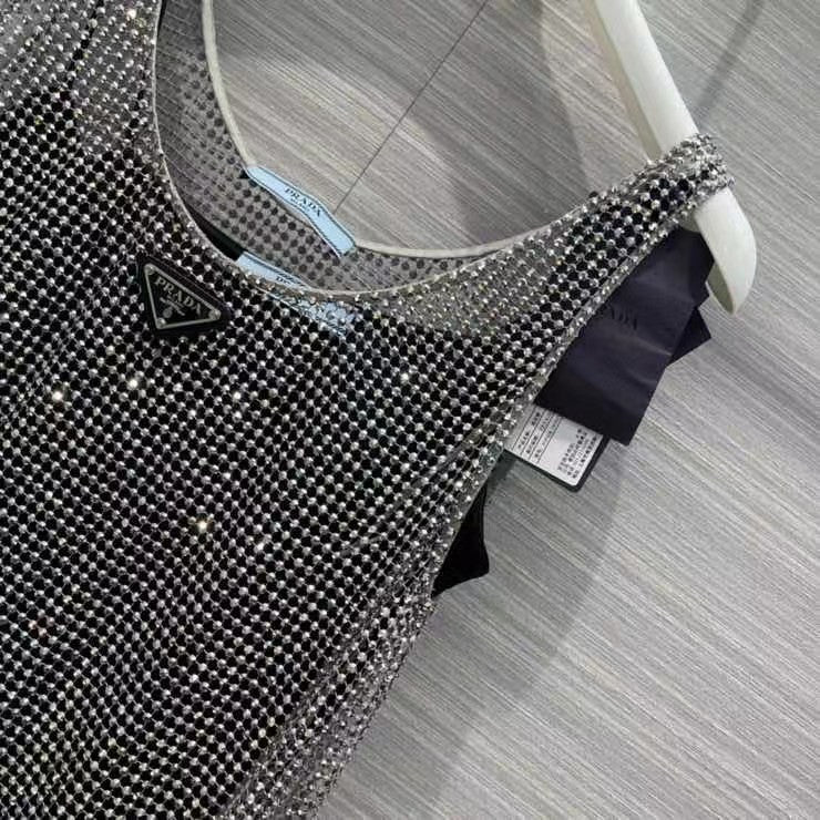 Prada Rhinestone embroidered mesh mini-dress