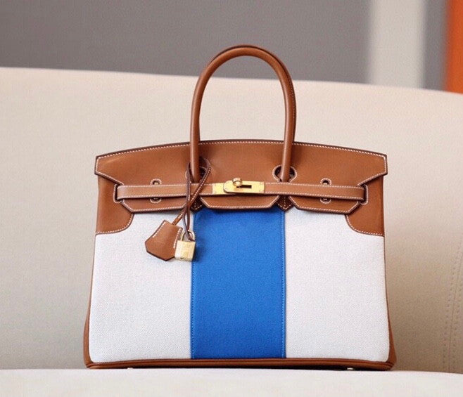 Hermes Birkin 35 Flag Bag Tan BlueToile Limited Edition