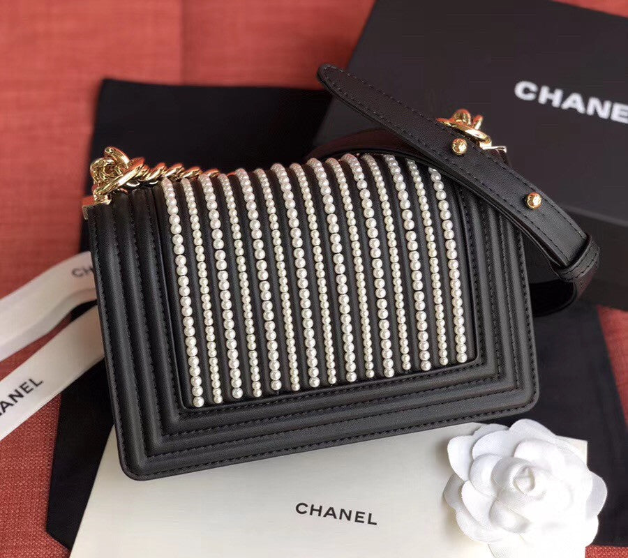 Chanel Small BOY CHANEL Handbag With Imitation Pearls Black
