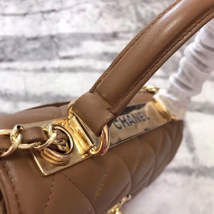 Chanel  Small Trendy CC Top Handle Bag Quilted Lambskin Camel