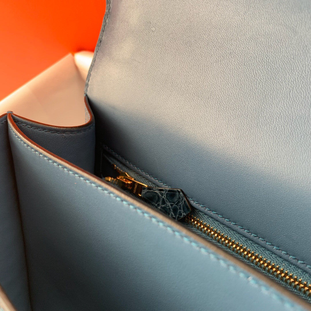 Hermes  1P Blue Colvert Constance 23 Porosus Crocodile