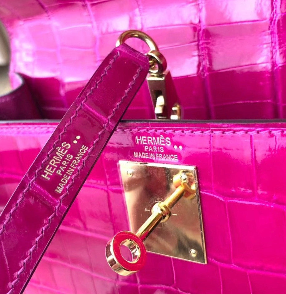 Hermes J5 Rose Scheherazade Kelly 28 Crocodile Niloticus 28