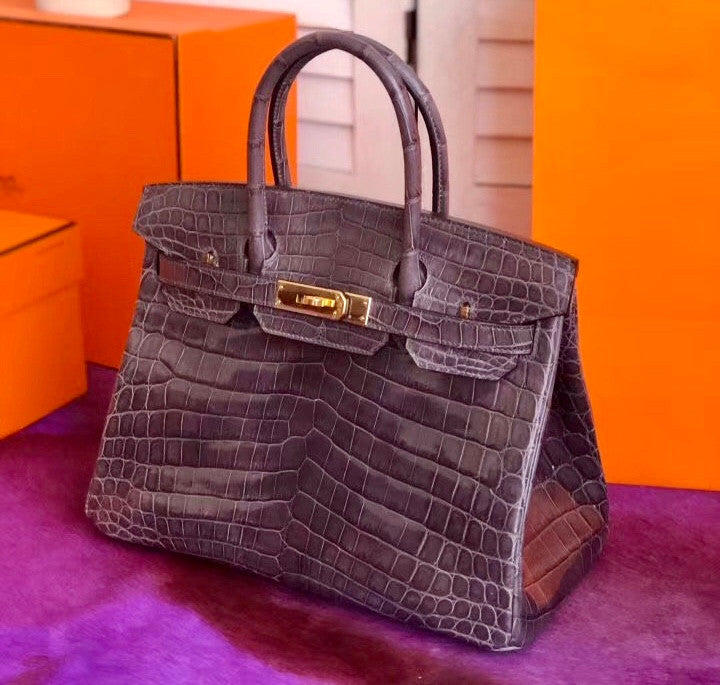 Hermes Violette  Birkin 30 in Porosus  Crocodile with Gold hardware