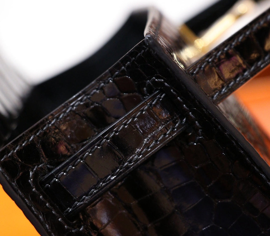 Hermes Black Mini Kelly Pochette Gator Shine with Gold Hardware