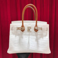 Hermes White/ Gold Birkin 30 in Porosus  Crocodile with Palladium hardware