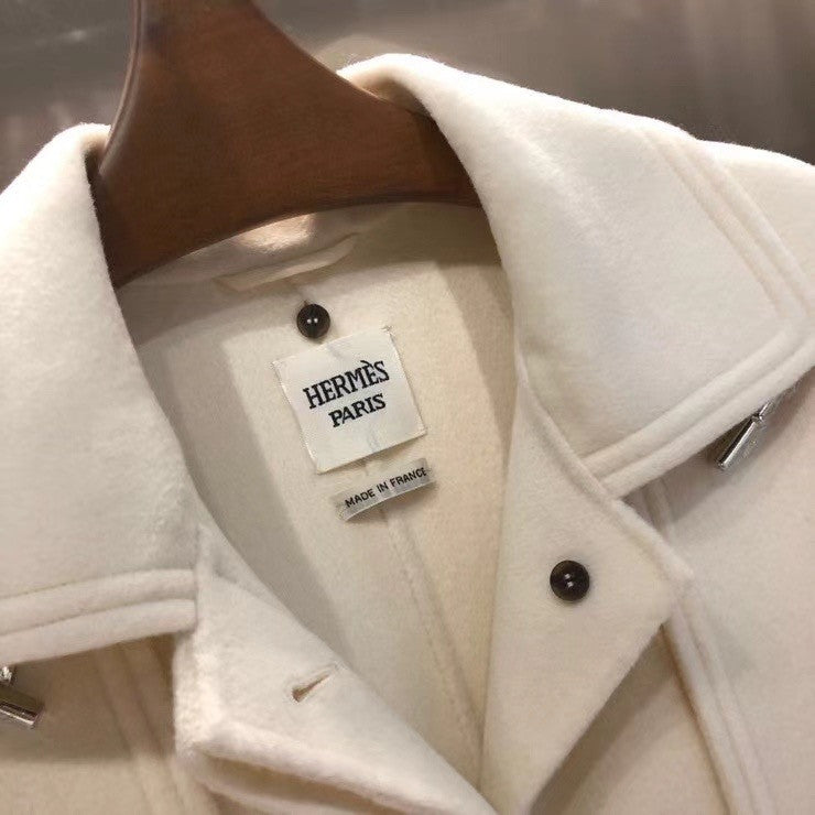 Hermes Double-sided Esprit Peignoir cashmere coat Blanc Cassé