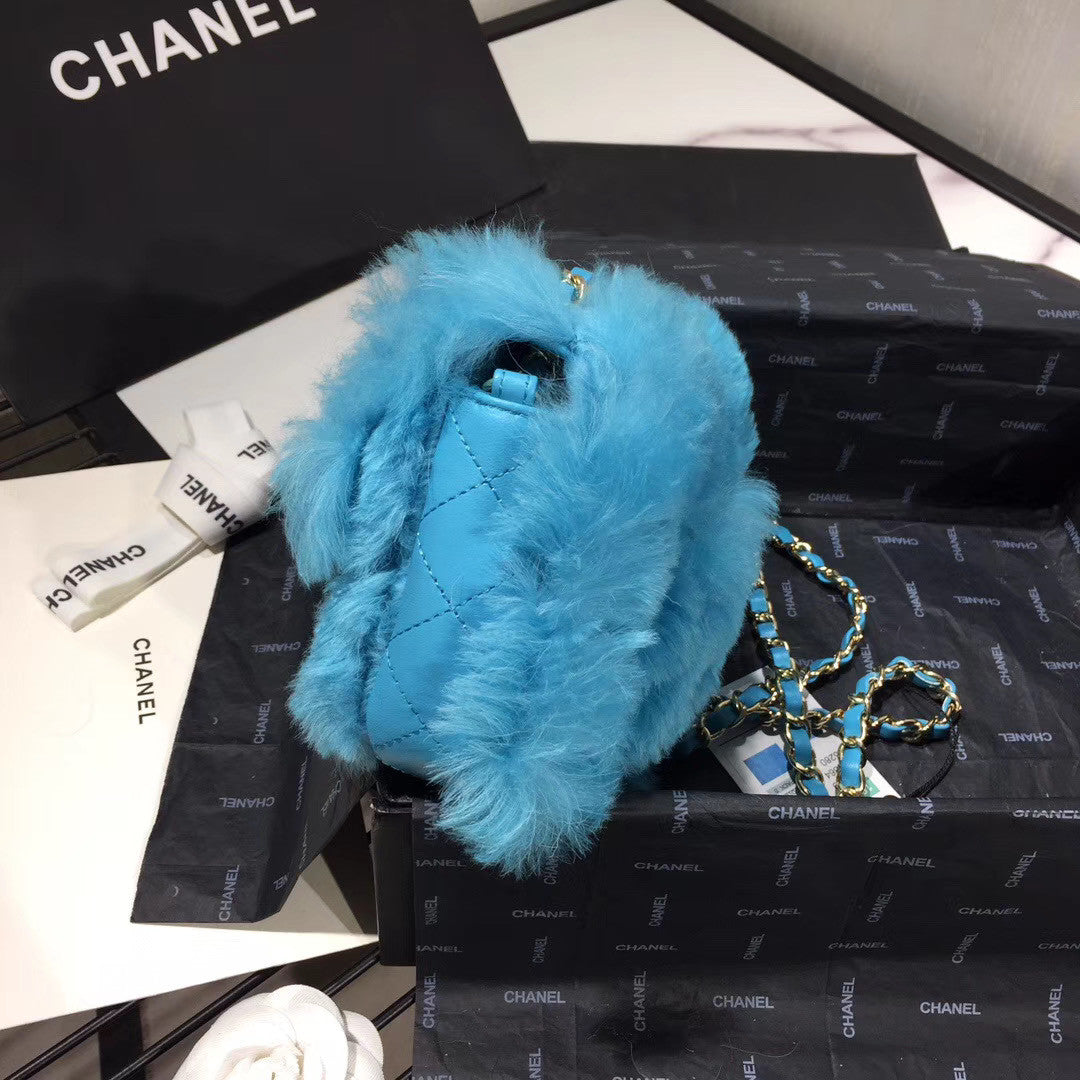 Chanel Small Shearling Lambskin Flap Bag Blue