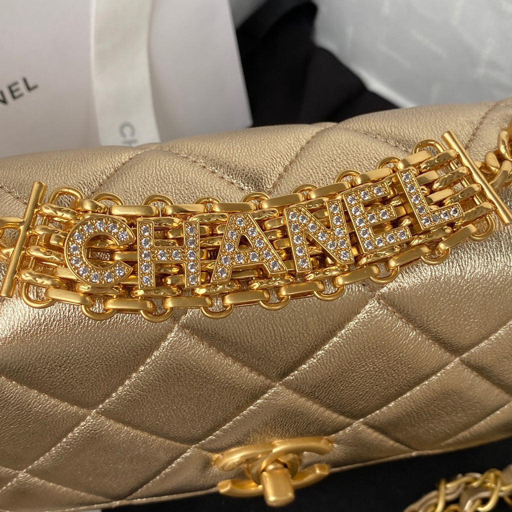 Chanel Diamanté & Gold Metal MINI FLAP BAG 2022 GOLD