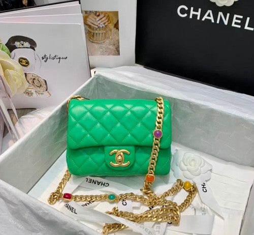 Chanel Flap Bag with Resin & Gold-Tone Metal Green Mini