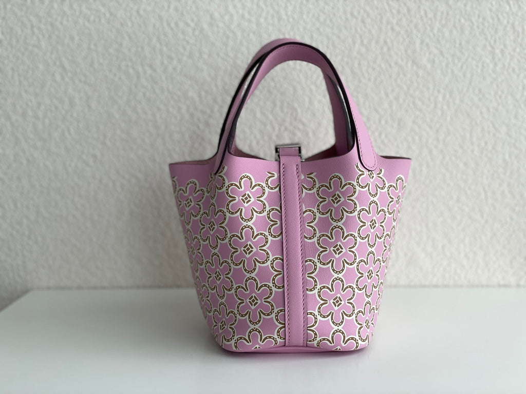 Hermès "Lucky Daisy" Mauve Sylvestre Swift Picotin Lock 18 Palladium Hardware, 2022