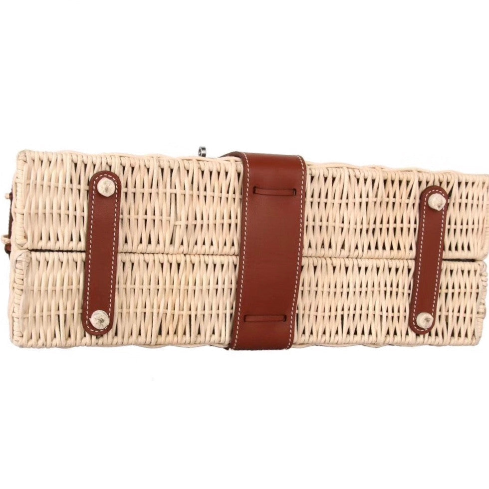 Hermes Limited Edition Brown Picnic Kelly 35 Wicker Palladium Hardware