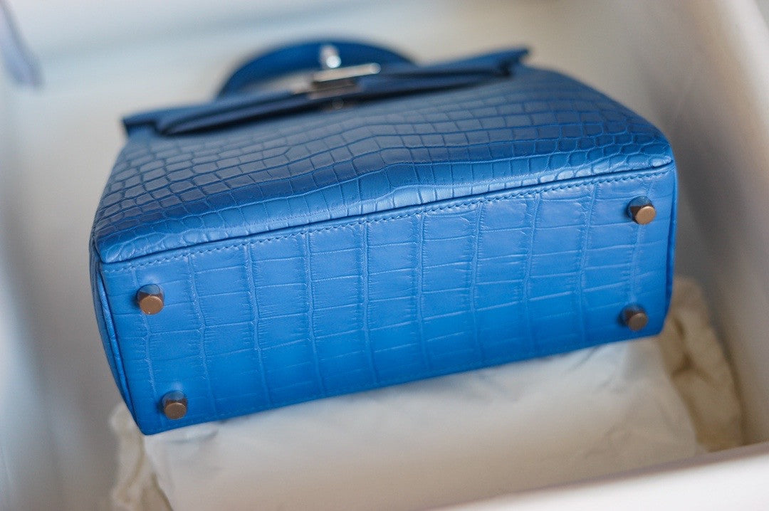 Hermes Blue Hydra NILOTICUS CROCODILE KELLY 25 WITH PALLADIUM  HARDWARE