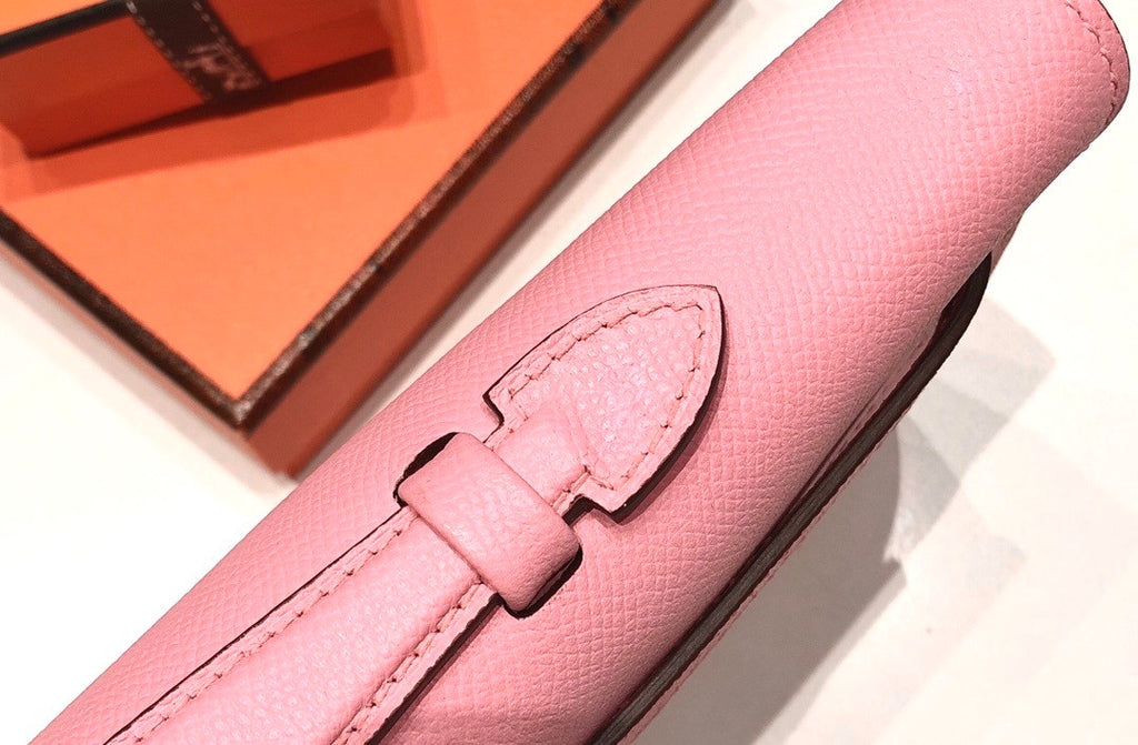 HERMES KELLY CUT CLUTCH BAG SAKURA PINK EPSOM GOLD HARDWARE