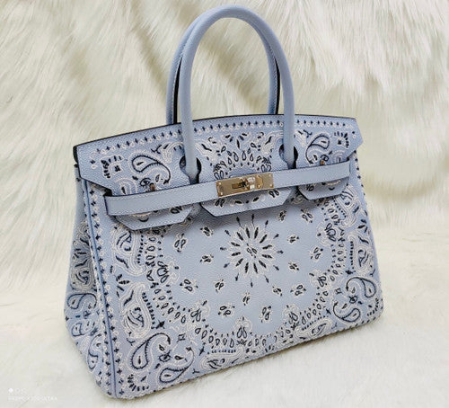 Hermes x Jay Ahr Special Edition custom-embroidering Blue lin Birkin Bag 30cm Epsom Leather Palladium Hardware [Carry by Kylie Jenner, Cardi B]