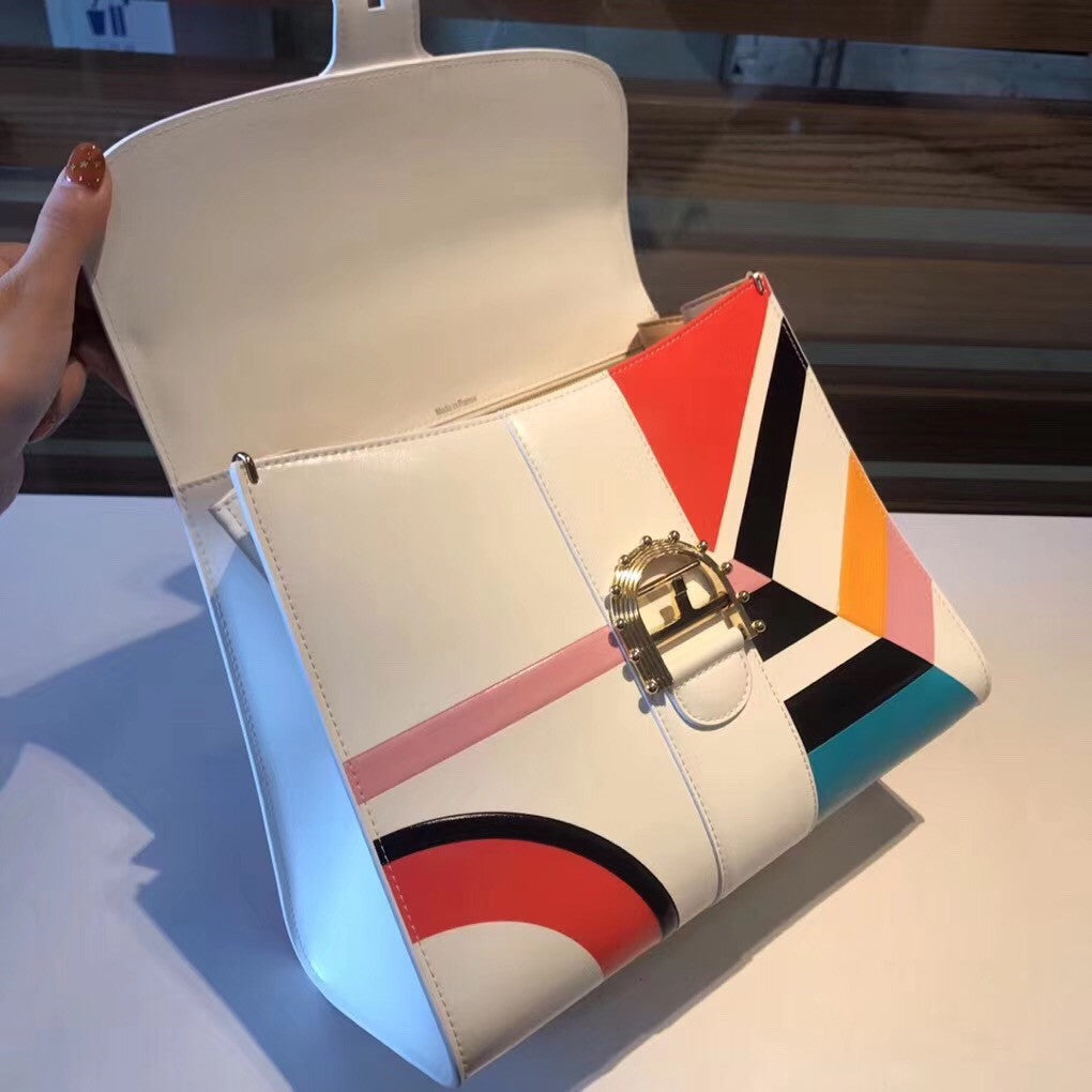 Delvaux Brillant MM Leather Satchel with  geometric pattern