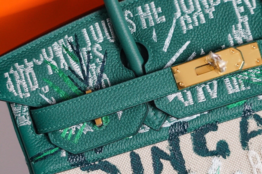 [Online Exclusive] Hermes Singapore Limited Edition Embroidered Birkin 30 Bag Green