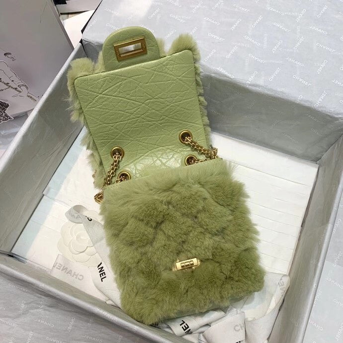 Chanel Shearling Lambskin Mini 2.55 Handbag Green