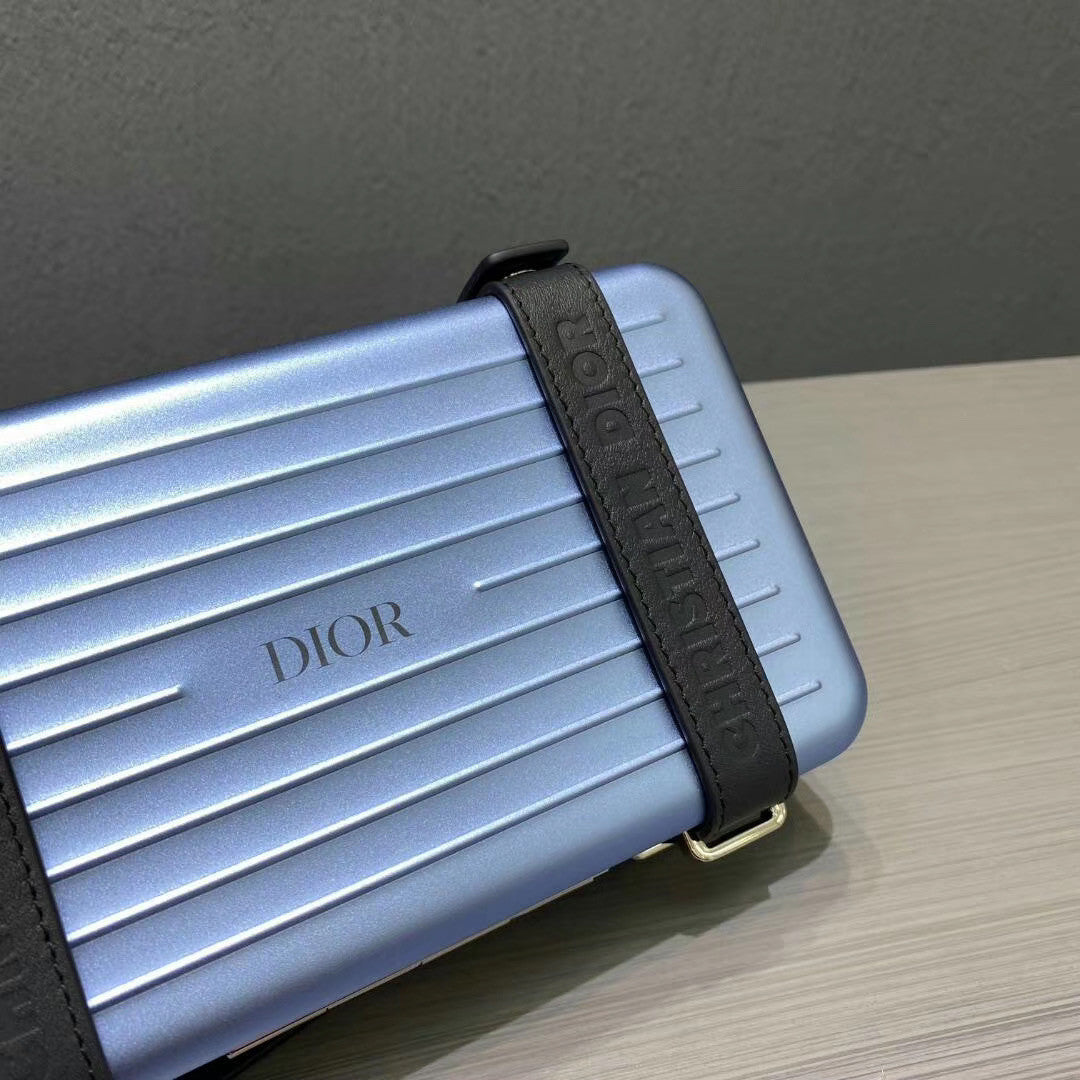 Christian Dior Blue DIOR AND RIMOWA PERSONAL CLUTCH IN ALUMINUM AND GRAINED CALFSKIN