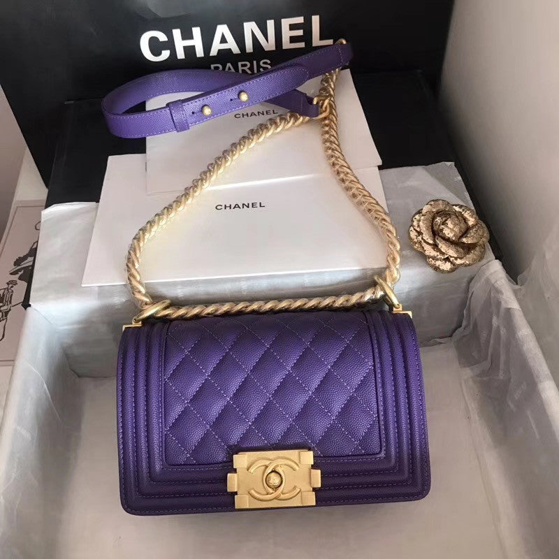 Chanel Small Purple BOY CHANEL Handbag  with gold-tone hardware