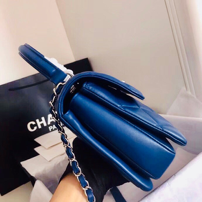 Chanel  Small Trendy CC Top Handle Bag Quilted Lambskin Navy Blue