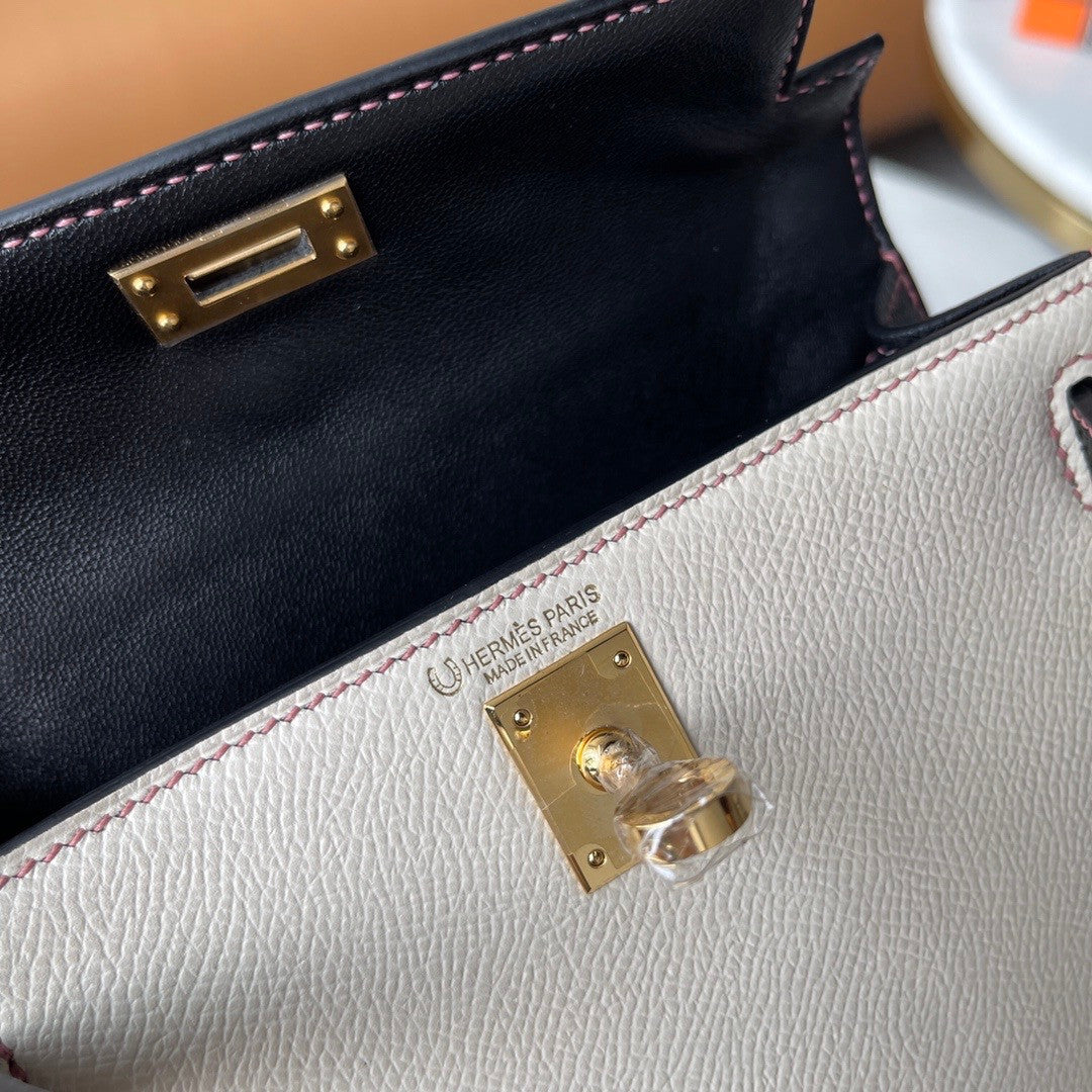 Hermes Black/Craie Mini Kelly II 20 Epsom Gold Hardware
