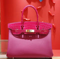 Hermes Birkin Touch 30 J5 Rose Sheherzade Shiny Niloticus Crocodile & Magnolia Togo leather with Gold Hardware