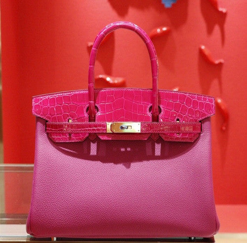 Hermes Birkin Touch 30 J5 Rose Sheherzade Shiny Niloticus Crocodile & Magnolia Togo leather with Gold Hardware