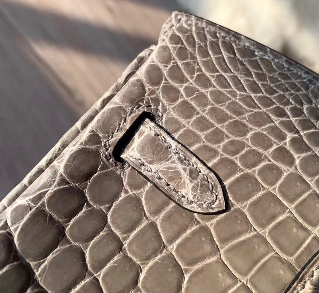 Hermes GRIS TOURTERELLE Birkin Bag 25cm Niloticus Crocodile Palladium Hardware