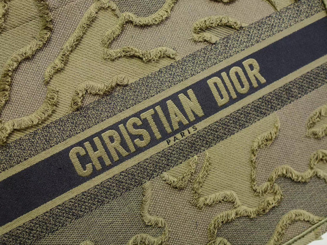 Christian Dior GREEN DIOR BOOK TOTE CAMOUFLAGE EMBROIDERED CANVAS BAG