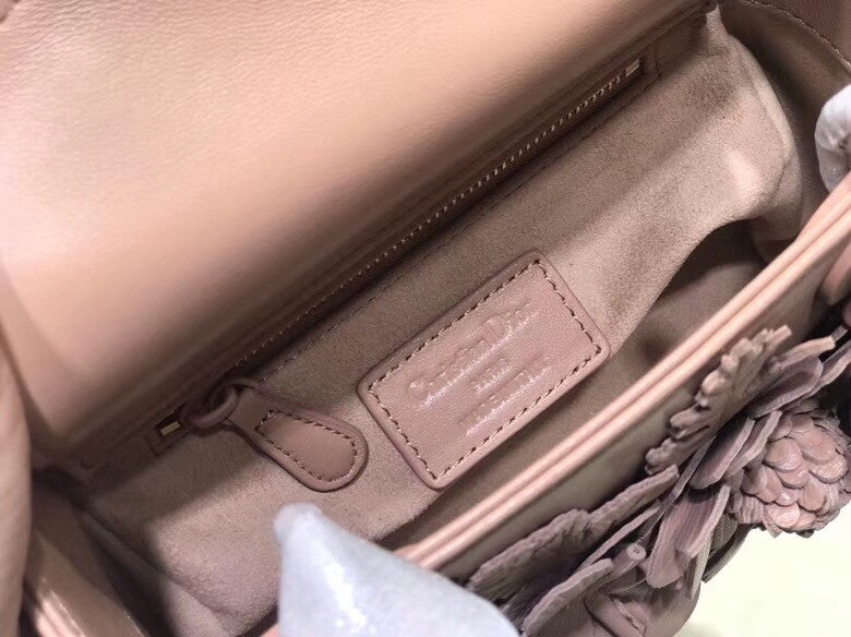 Christian Dior MINI LADY DIOR EMBROIDERED FLOWERS NUDE LAMBSKIN BAG