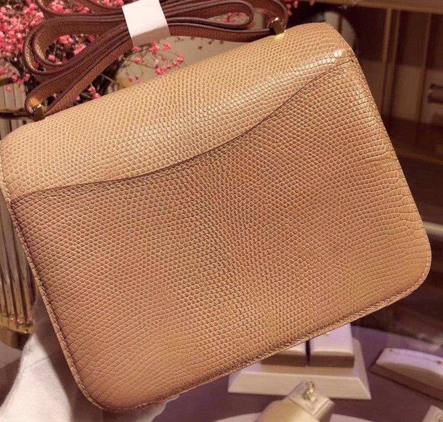 Hermes Apricot  Constance 18 mini  Lizard bag