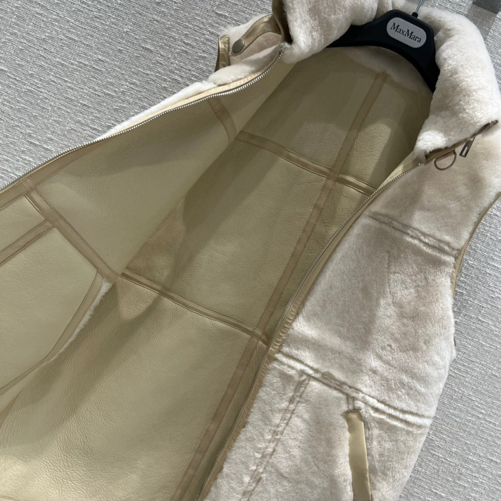 Hermès Reversible long leather vest Ivory