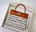 Hermes Dechainee Toile de Camp and Fauve Barenia Gold Kelly 28cm