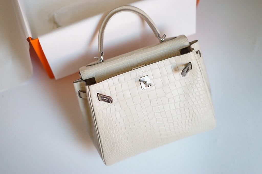 Hermes Craie Alligator KELLY 25 WITH PALLADIUM  HARDWARE