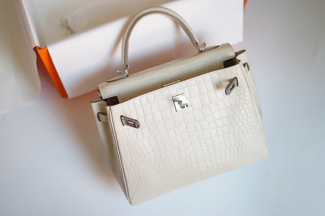 Hermes Craie Alligator KELLY 25 WITH PALLADIUM  HARDWARE