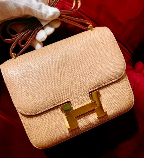 Hermes Apricot  Constance 18 mini  Lizard bag