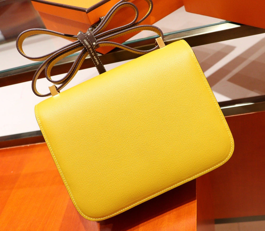 Hermes 9D Jaune Ambre Gold  Constance 24 Epsom bag with Gold Hardwares