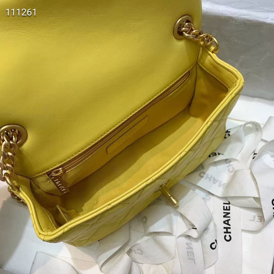 Chanel Flap Bag with Resin & Gold-Tone Metal Yellow Mini