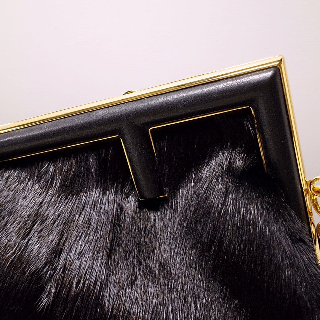 FENDI FIRST MEDIUM Black mink bag