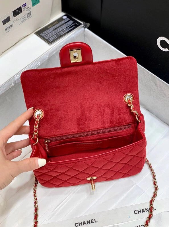 Chanel Velvet Flap Bag Red