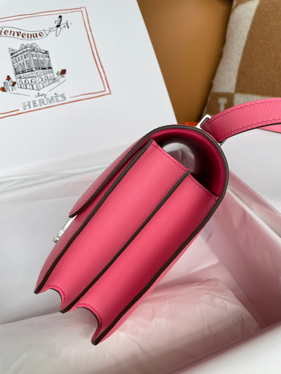 Hermes 8W Rose Azalee  Constance 19cm Evercolour Palladium  Hardware